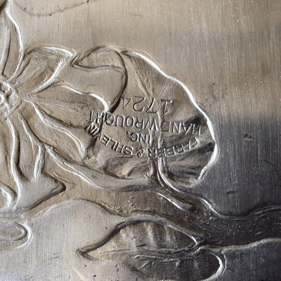 Farber Shelvin Inc Aluminum Tray Round Handwrought Flowers Pre-owned - Picture 2 of 12
